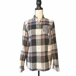 TOMMY HILFIGER PLAID BUTTON DOWN ROLL TAB TOP